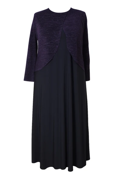 Siyah Zuhal Ceketli Büyük Beden Şık ince çizgili Desen Anne Abiye Takım Elbise - Resim 2