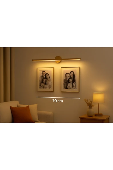 Netzy Vintage Gold™ Eskitme Gold 70 cm Modern Kablosuz Tablo Ayna Pilli Aplik Montajsız Duvar Lambası - Resim 2