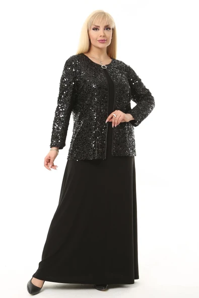 Ladies First Büyük Beden 3722 Siyah Ceket Elbise Takım ürün görseli 1