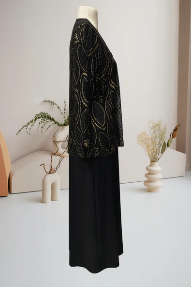 Siyah Deste Büyük Beden Ceketi Dantelli Anne Abiye Takım - Resim 2