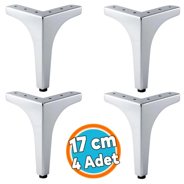 Mobilya Ayağı Dayanıklı Modern Tasarım Koltuk Sehpa Masa TV Ünitesi 17 cm Krom Gümüş Metal 4 Adet ürün görseli 1