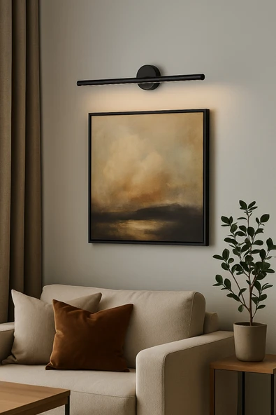 Netzy Obsidian Noir™ Simli Siyah 70 cm Modern Kablosuz Tablo Ayna Pilli Aplik Montajsız Duvar Lambası - Resim 3