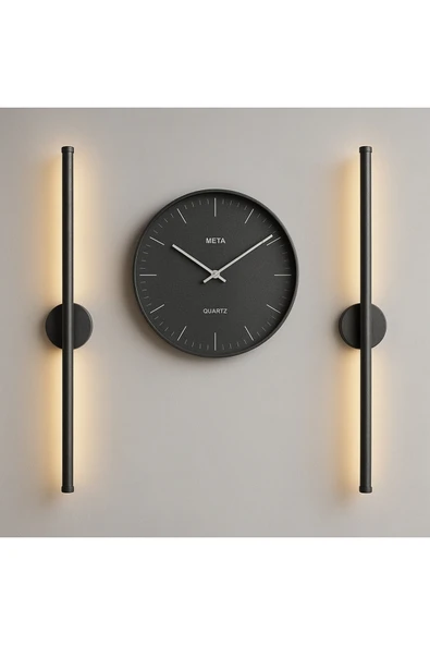 Netzy Obsidian Noir™ Simli Siyah 70 cm Modern Kablosuz Pilli LED Aplik – Montajsız Duvar Lambası Pil Dahil - Resim 4