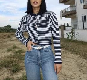 Hipatu İnce Çizgili Altın Düğme Hırka (1780) - Resim 2