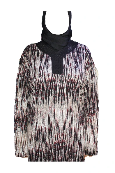 Büyük Beden Kadın Demet Kuplu Boydan Geometrik Desen Siyah Elbise - Resim 3