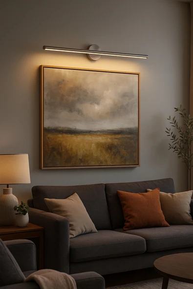 Netzy Platinium Veil™ Metalik Gümüş 70 cm Modern Kablosuz Tablo Ayna Pilli Aplik Montajsız Duvar Lambası - Resim 2