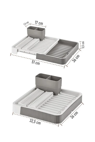 Gri - Uzayabilir Sürgülü Bulaşık Sepeti, Lavabo/Tezgah Üstü Açılır Kapanır Bulaşıklık Kurutma Sepeti - Resim 6