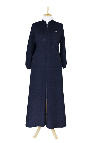 ANNE KADIN BÜYÜK BEDEN HAKİM YAKA FERMUARLI CEPLİ MEVSIMLIK LACIVERT PARDESÜ ürün görseli 1