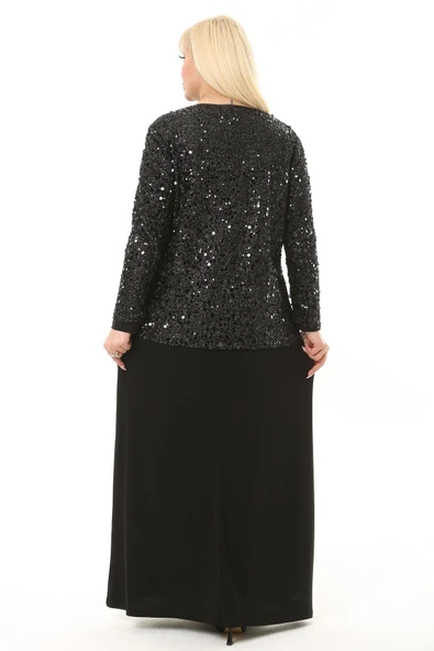 Ladies First Büyük Beden 3722 Siyah Ceket Elbise Takım - Resim 5