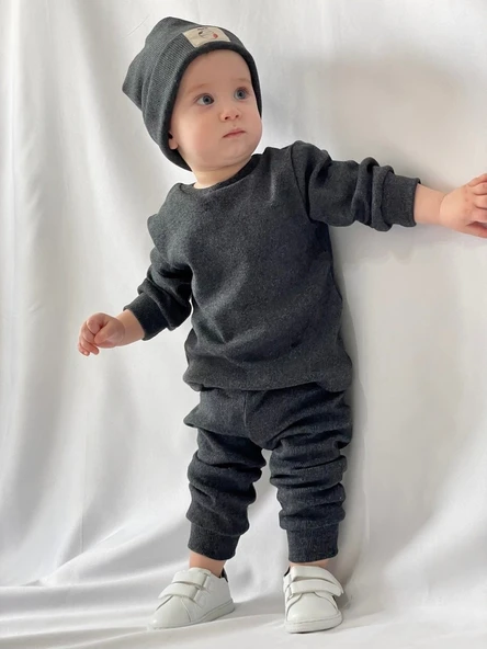 MiaBaby Pamuk Bereli 3'lü Takım Bebek ve Çocuk Antrasit ürün görseli 1