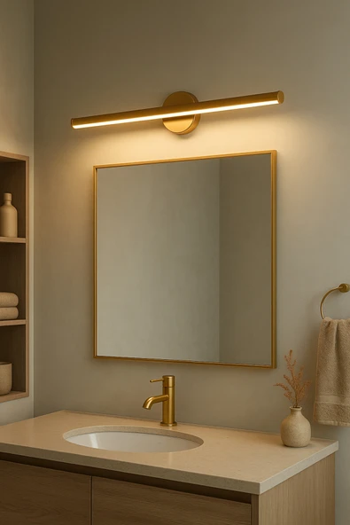 Netzy Vintage Gold™ Eskitme Gold 70 cm Modern Kablosuz Tablo Ayna Pilli Aplik Montajsız Duvar Lambası - Resim 4