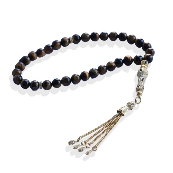 Kaplangözü Doğaltaşlı Gold Gümüş Tesbih - Resim 2