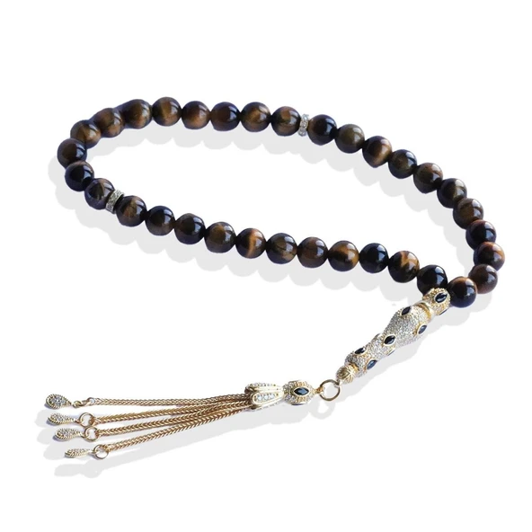 Kaplangözü Doğaltaşlı Gold Gümüş Tesbih - Resim 3