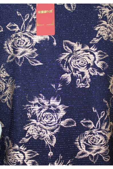 Lacivert Zuhal Ceketli Büyük Beden Şık Desenli Anne Abiye Takım Elbise - Resim 7