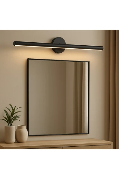 Netzy Obsidian Noir™ Simli Siyah 70 cm Modern Kablosuz Tablo Ayna Pilli Aplik Montajsız Duvar Lambası - Resim 2