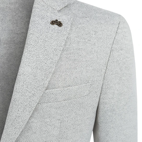 Erkek Karyağdı Desenli Slim Fit Blazer Ceket – Mavi & Gri – Şık Günlük ve Ofis Kombin - Resim 4