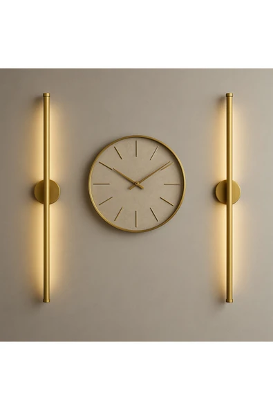 Netzy Modern Kablosuz Pilli Gün Işığı Led Aplik – Eskitme Gold 70 cm | Montajsız Duvar Lambası (Pil Dahil) - Resim 4