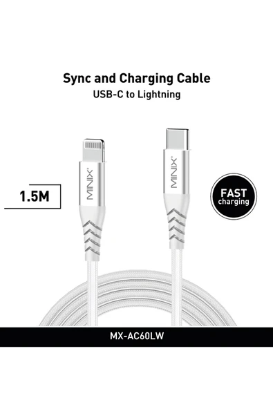 MINIX USB-C to Lightning Cable 150cm White ürün görseli 1
