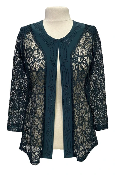 Petrol Mavi Demet Ceketli Elbise Anne Abiye Takım - Resim 5