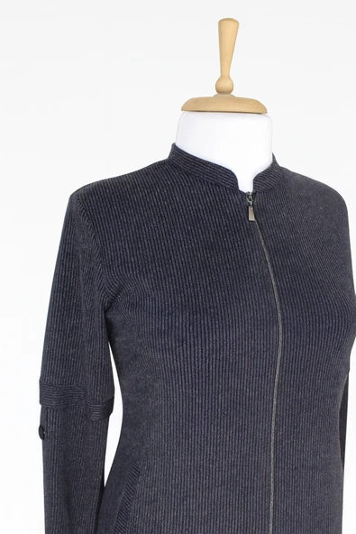 ANNE KADIN BÜYÜK BEDEN HAKİM YAKA FERMUARLI CEPLİ MEVSIMLIK PARDESÜ - Resim 3