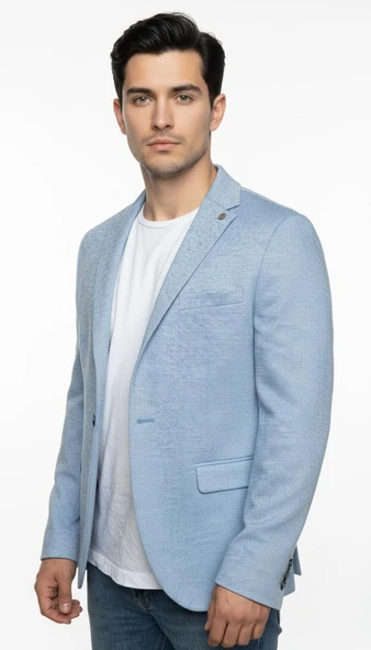 Erkek Karyağdı Desenli Slim Fit Blazer Ceket – Mavi & Gri – Şık Günlük ve Ofis Kombin ürün görseli 1