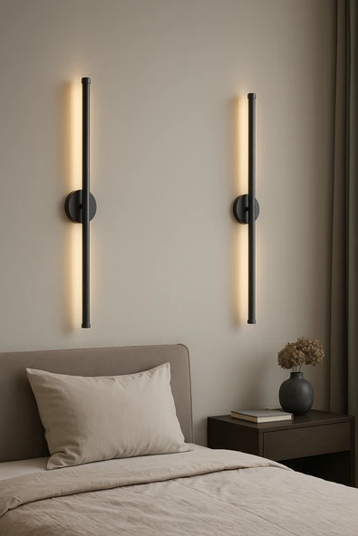 Netzy Obsidian Noir™ Simli Siyah 70 cm Modern Kablosuz Pilli LED Aplik – Montajsız Duvar Lambası Pil Dahil - Resim 5