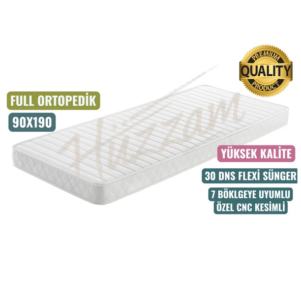 90x190x12 cm Ortopedik Sünger Yatak / 30 DNS Yüksek Yoğunluklu / Orta-Sert / Tek Kişilik / Çift Yönlü / Yaysız ürün görseli 1