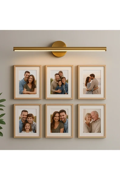 Netzy Vintage Gold™ Eskitme Gold 70 cm Modern Kablosuz Tablo Ayna Pilli Aplik Montajsız Duvar Lambası - Resim 3