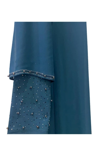 Arya Yuvarlak Yaka Şık Taş İşlemeli Büyük Beden Anne Abiye Elbise - Resim 5