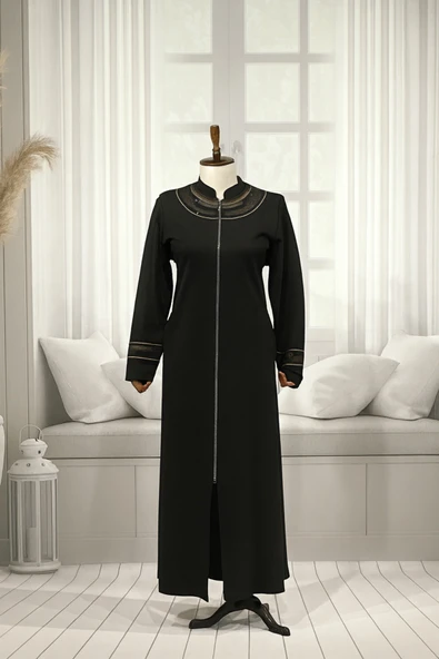 Kadın  Battal Mevsimlik Nakışlı Siyah Pardesü ürün görseli 1