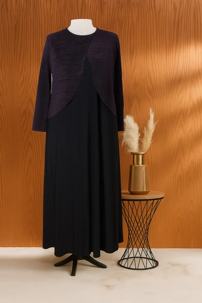 Siyah Zuhal Ceketli Büyük Beden Şık ince çizgili Desen Anne Abiye Takım Elbise ürün görseli 1