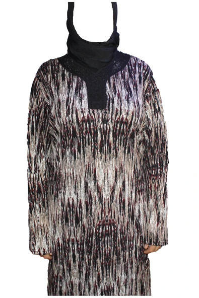 Büyük Beden Kadın Demet Kuplu Boydan Geometrik Desen Siyah Elbise - Resim 4