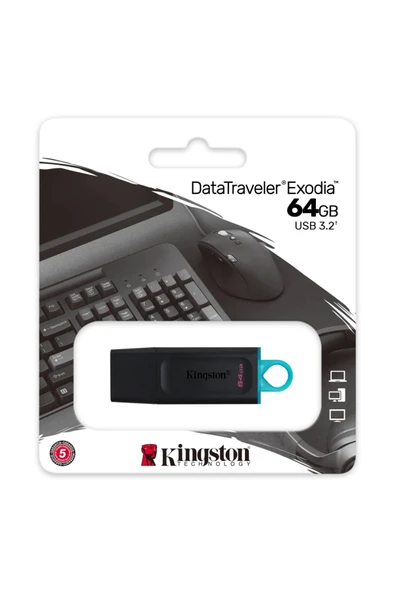 Kingston Dtx/64gb Usb 3.2 Data Traveler Exodia Gen 1 Flash Disk (siyah - Turkuaz) ürün görseli 1