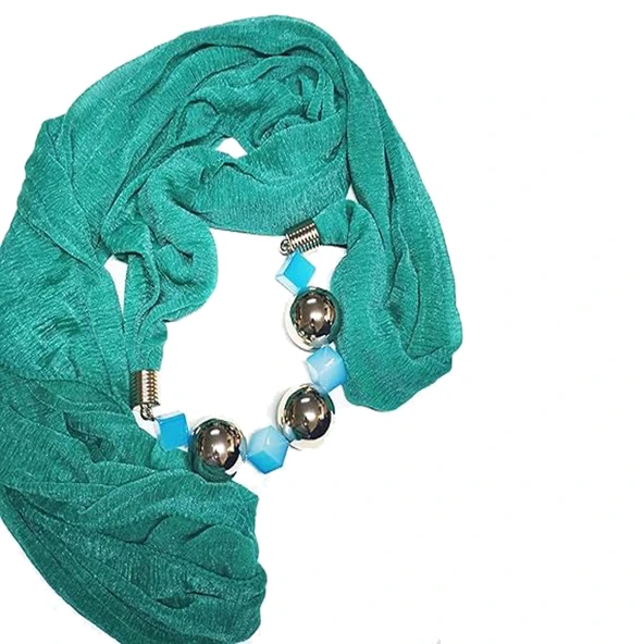 Kadın Aksesuar Fular Lüx Boncuklu Yeşil Fular ürün görseli 1