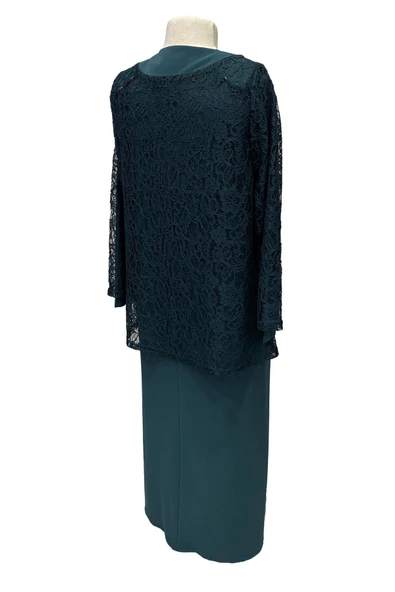 Petrol Mavi Demet Ceketli Elbise Anne Abiye Takım - Resim 3