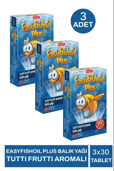 EasyFishoil Plus Tutti Frutti Aromalı 30 Çiğnenebilir Jel Tablet 3 Adet ürün görseli 1