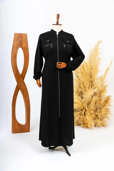 Kadın Sumru Petek Doku Yan Cepli Aksesuarlı Siyah Pardesü ürün görseli 1