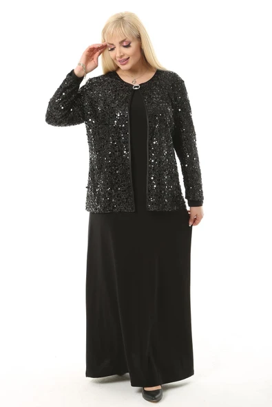 Ladies First Büyük Beden 3722 Siyah Ceket Elbise Takım - Resim 2