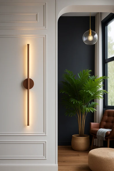 Netzy Cognac Ember™ Rustik Bakır 70 cm Modern Kablosuz Pilli LED Aplik – Montajsız Duvar Lambası Pil Dahil - Resim 2