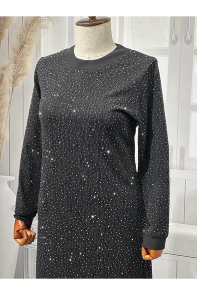 Havyar Baskı Şık Taş İşlemeli Kaliteli Anne Abiye Elbise - Resim 3