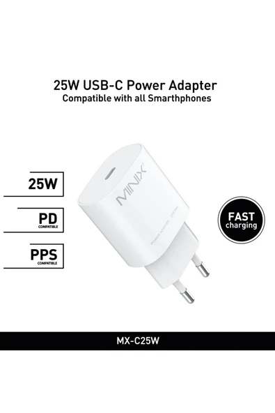 MINIX 25W iPhone 14 Pro Uyumlu Type-C Hızlı Şarj Pd Yeni Nesil Hızlı Şarj Aleti Adaptörü, 25W Adaptör ürün görseli 1