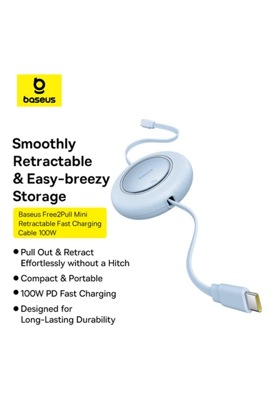 Free2Pull USB-C 100W Makaralı Hızlı Şarj ve Data Kablosu, 2 Metre, Mavi - Resim 5