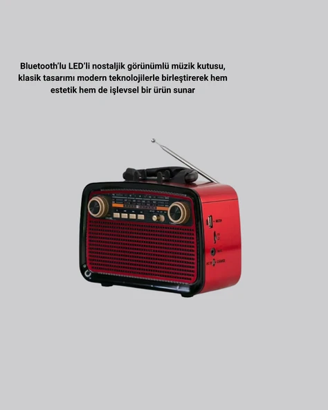 LED’li Nostaljik Bluetooth Hoparlör – Vintage Tasarım, Ahşap Doku - Resim 3
