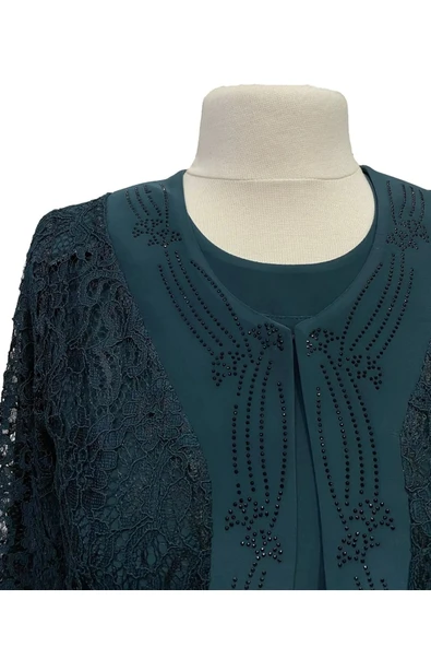 Petrol Mavi Kader Ceketli Anne Abiye Takım - Resim 4