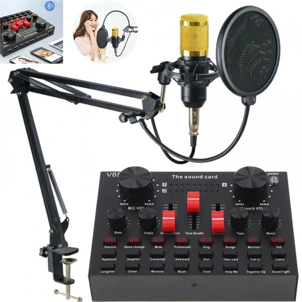 V8s Canlı yayın seti Ses Kartı Kondenser mikrofon Bluetooth - Resim 4