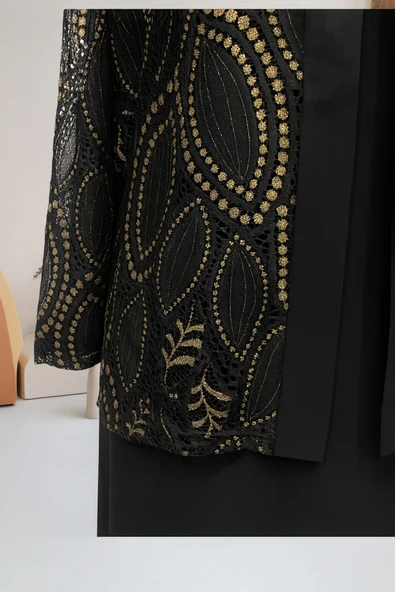 Siyah Deste Büyük Beden Ceketi Dantelli Anne Abiye Takım - Resim 4