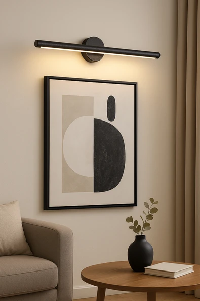 Netzy Obsidian Noir™ Simli Siyah 70 cm Modern Kablosuz Tablo Ayna Pilli Aplik Montajsız Duvar Lambası ürün görseli 1