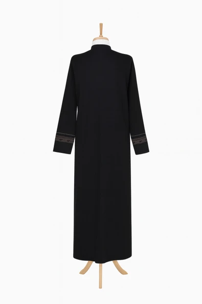 ANNE KADIN BÜYÜK BEDEN HAKİM YAKA FERMUARLI CEPLİ NAKIŞLI MEVSIMLIK SIYAH PARDESÜ - Resim 5