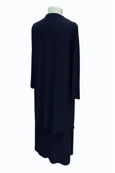 Kadin Buyuk Beden Taşlı Lacivert Anne Abiye Takım - Resim 6