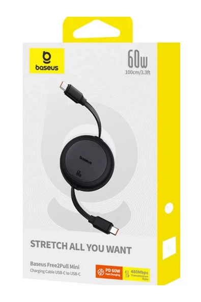 FREE2PULL Mini Şarj Kablosu Usb-C To Usb-C 60W Uyumlu 1m Küme Siyah - Resim 2
